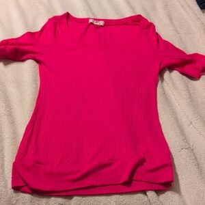 Energie Fuchsia Ribbed Short Sleeve Tee